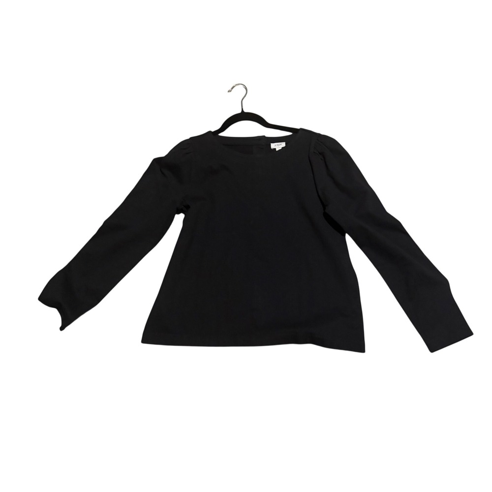 J.Crew Black Puff‎ Shoulder Button Back Long Sleeve Top Women's Small NEW